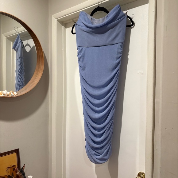 Michael Costello x Revolve India Midi Dress in Periwinkle Strapless Ruched - Picture 3 of 15